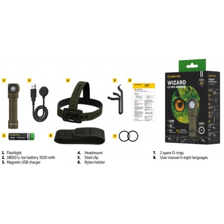 Armytek Wizard C2 Pro Olive / white / 2500 lm / +nylon holster / 1x18650 included / Magnet USB / F08701CO