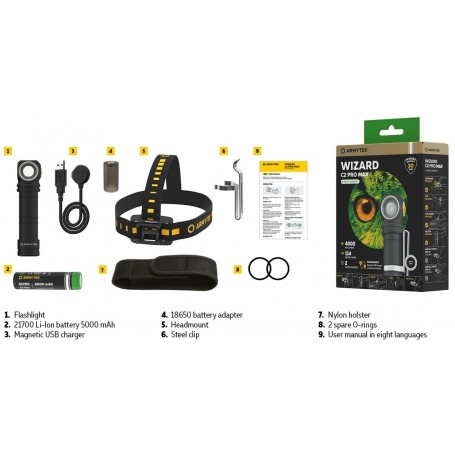 Armytek Wizard C2 Pro Max / white / 4000 lm / +nylon holster / 1x21700 included or 1x18650 / Magnet USB / F06701C