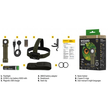 Armytek Wizard C2 Pro Max Oliven / hvid / 4000 lm / + nylonhylster / 1x21700 inkluderet eller 1x18650 / Magnet USB / F06701CO