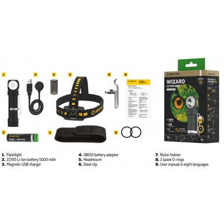 Armytek Wizard C2 Pro Max LR / hangat / 3870 lm / 1x21700 disertakan atau 1x18650 / Magnet USB / F06702W