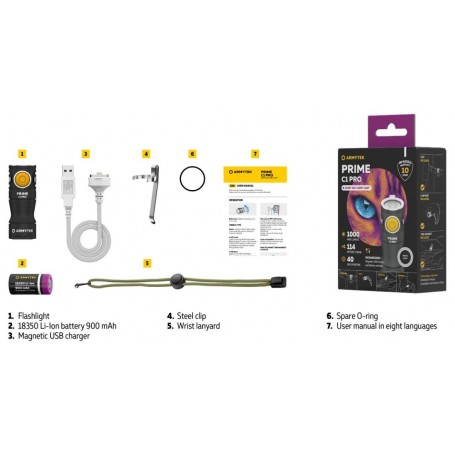 Armytek Prime C1 Pro / beyaz / 1000 lm / 1x18350 dahil / Mıknatıs USB / F07901C