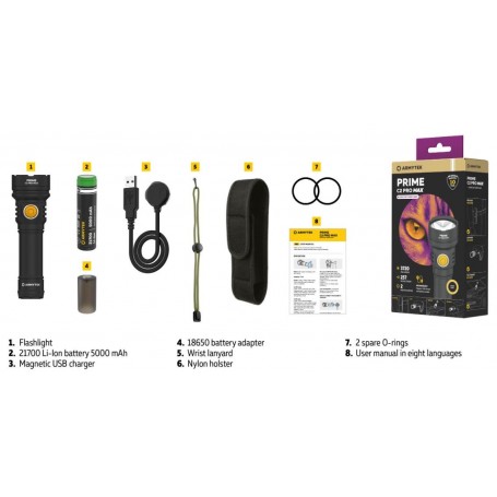 Armytek Prime C2 Pro Max / lämmin / 3720 lm / 1x21700 mukana / Magneetti USB / F08601W
