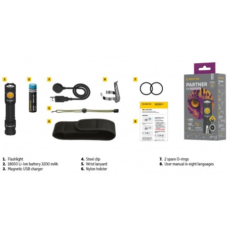 Armytek Partner C2 Magnet USB / valkoinen / 1100 lm / 1x18650 mukana / F07802C