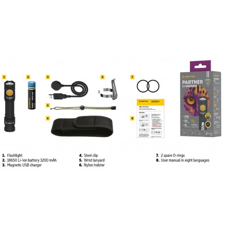 Armytek Partner C2 Magnet USB / חם / 1020 lm / 1x18650 כלול / F07802W