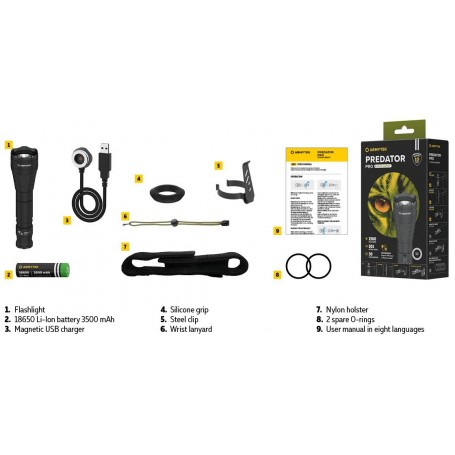 Armytek Predator Pro Magnet USB / أبيض / 1500 lm / 1x18650 متضمن / F07301C