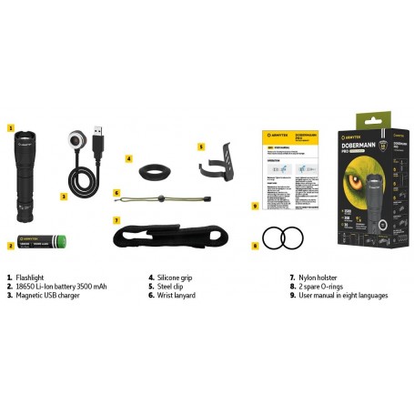 Armytek Dobermann Pro Magnet USB / לבן / 1500 lm / 1x18650 כלול / F07501C