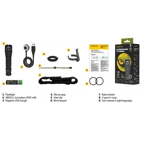 Armytek Dobermann Pro Magnet USB / أبيض / 1500 lm / 1x18650 متضمن / F07501C