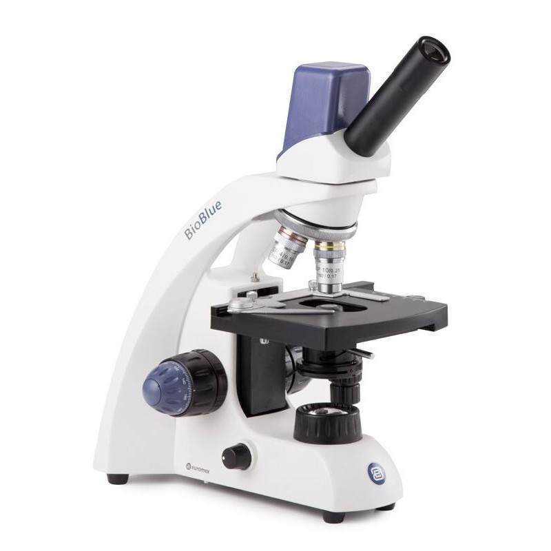 Microscópio Euromex BioBlue, BB.4225, digital, mono, DIN, 40x - 400x, 10x/18, LED, 1W, com mesa cruzada (75743)