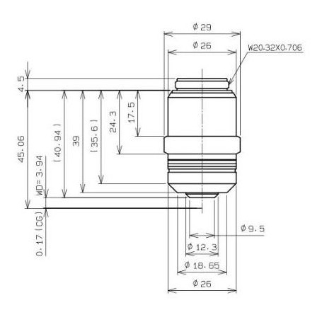 Obiektyw Olympus LPLN40X/0.65, plan, nieskończoność, suchy, w.d.3.4-4.10, szkiełko nakrywkowe 0-1.00 (79551)