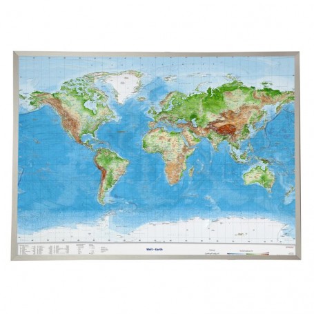 Carte en relief 3D de Georelief du monde, dans un cadre en aluminium (en allemand) (44661)