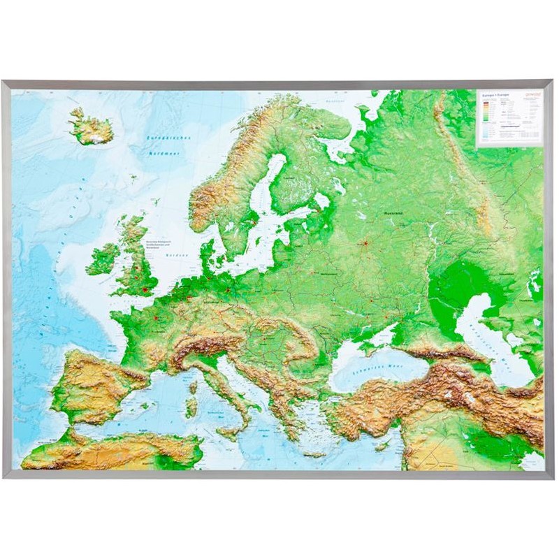 Georelief Nagy 3D domborzati térkép Európáról alumínium keretben (németül) (44612)