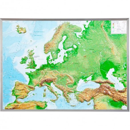 Georelief Grande mappa in rilievo 3D dell'Europa in cornice di alluminio (in tedesco) (44612)