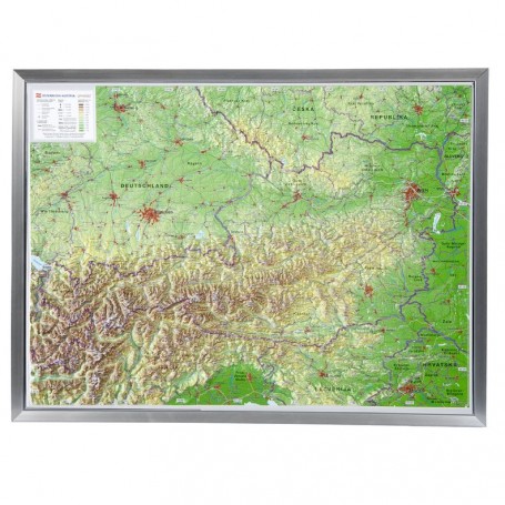 Georelief Grote 3D reliëfkaart van Oostenrijk in aluminium frame (in het Duits) (44627)