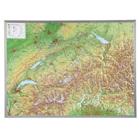 Georelief Große 3D-Reliefkarte der Schweiz im Aluminiumrahmen (auf Deutsch) (44622)
