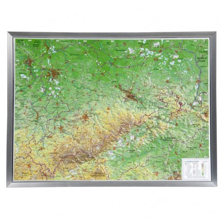 Alüminyum çerçevede Saksonya'nın Georelief Büyük 3D kabartma haritası (Almanca) (44632)