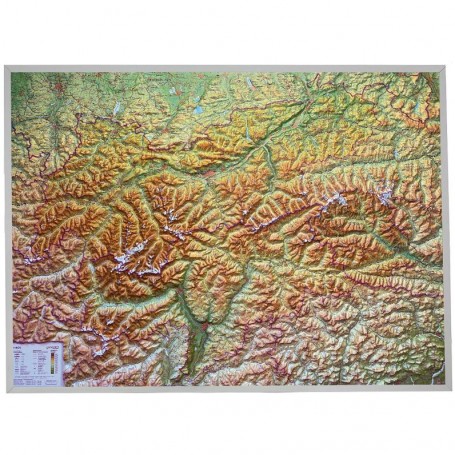 Georelief Tirolo (77 x 57 cm) mappa in rilievo 3D con cornici in alluminio (in tedesco) (78009)