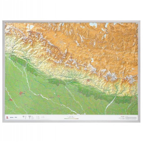 Georeliëf Regionale kaart Nepal groot 3D met aluminium frame (in het Duits) (58036)
