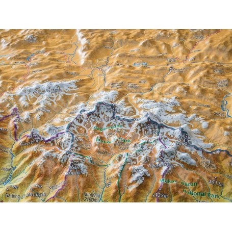 Georelief Regional map Nepal large 3D with Wooden frame (in German) (58035)