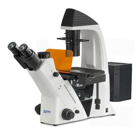 Kern 도립 현미경 OCM 167, FL, PH, 삼안, Abbe N.A. 0.3 고정 콘덴서, 10x-40x, Al, Dl, 5W LED (83011)
