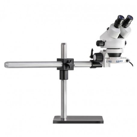 Microscópio estereoscópico Kern OZL 961, bino, 0.7-4.5x, braço telescópico Tripé (base), Anel de LED (66644)