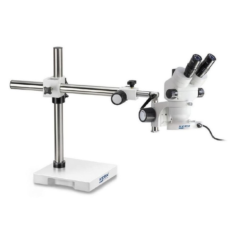 Kern Stereo zoom OZM 913, trinocular, 7x-45x, HSWF 10x23mm, trepied, braț simplu (515 mm x 614 mm) cu masă de lucru, iluminare i