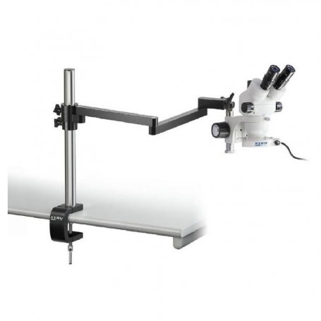 Microscopio stereo zoom Kern OZM 952, binoculare, 7-45x, HSWF 10x23 mm, treppiede, morsetto da tavolo, luce anulare LED 4.5W (66