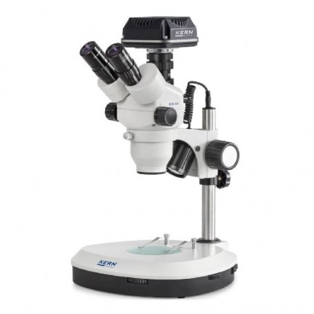 Microscopio Kern OZM544C825, trinocular, 7-45x, HWF 10x23, luz incidente/transmitida, LED 3W, Cámara, CMOS, 5MP, 1/2.5", USB 2.0