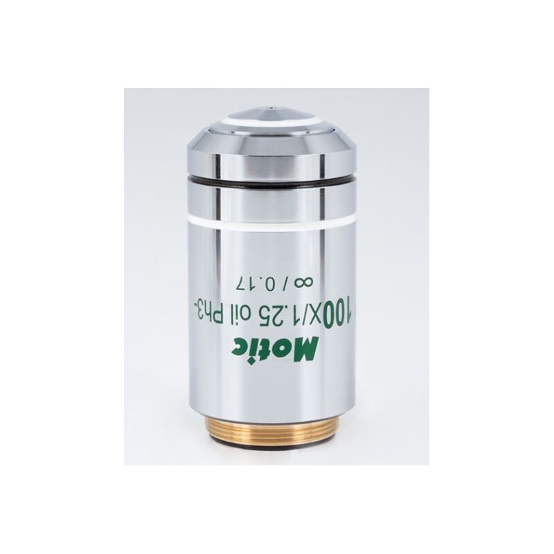 Motic 대물렌즈 100X / 1.25, 작업 거리 0.15mm, CCIS, EC-H PLPH, e-플랜, 음성 위상, 무한대, -S-오일 (53589)