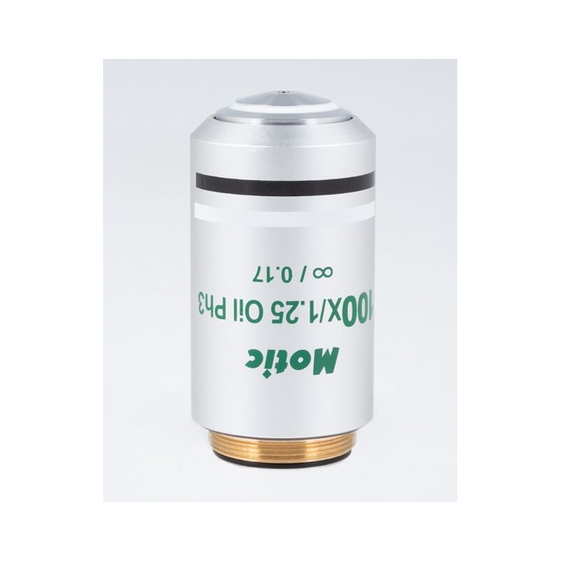 עדשה אובייקטיבית של Motic CCIS, UC PL Ph, 100X / 1.25, מרחק עבודה 0.16 מ"מ, אינסוף, PL, Ph, שמן, S (73958)