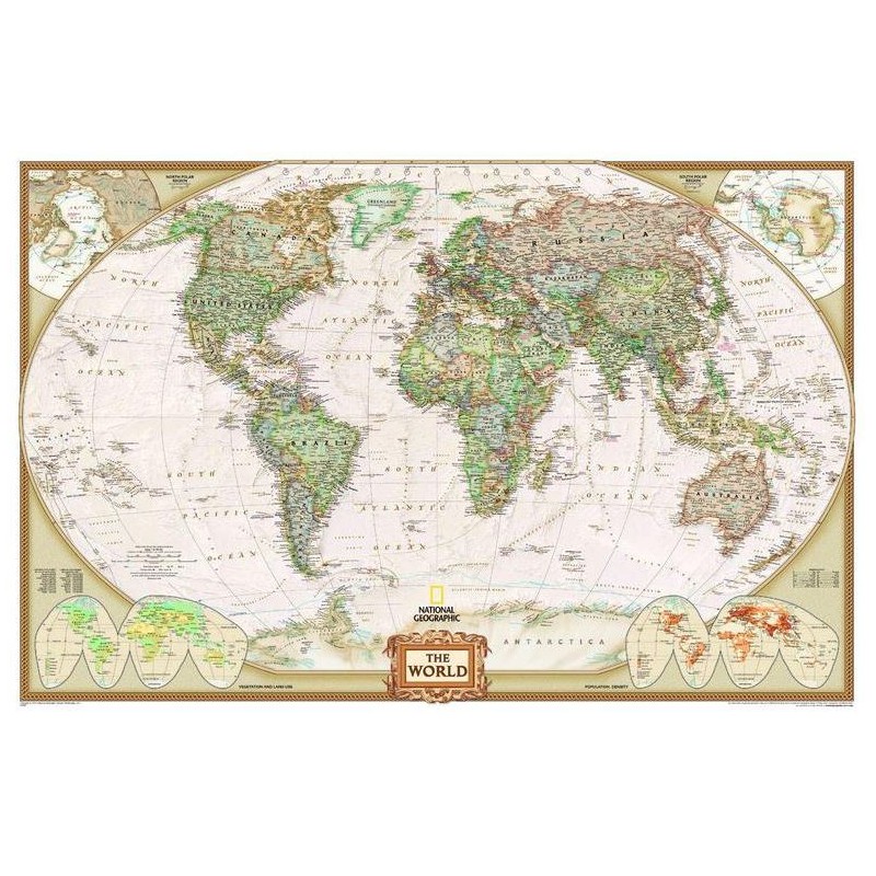 Bản đồ thế giới cổ điển của National Geographic, chính trị, định dạng rất lớn Tiếng Anh (16228)