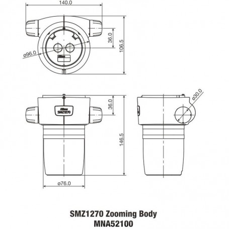 Nikon SMZ-1270 Stereo Zoom galvutė, binokulinė, 6.3-80x, su fiksavimo funkcija, santykis 12.7:1, 64 mm, 20°, darbinis atstumas 7