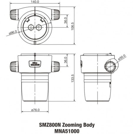 Nikon SMZ-800N Stereo Zoom Hoved, bino, 10-80x, klikstop, forhold 8:1, 64 mm, 20°, WD 78 mm (65446)