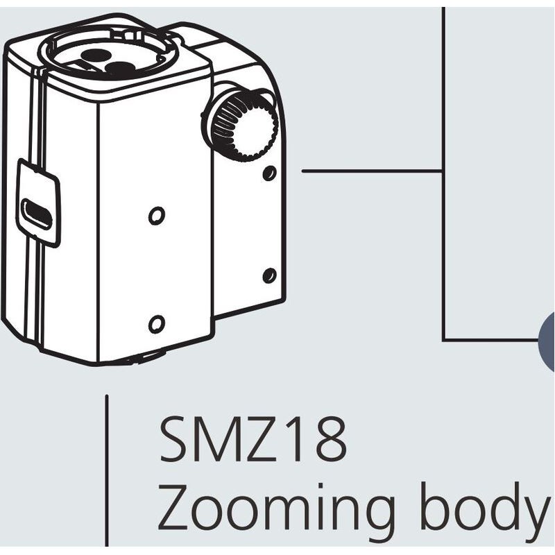 Nikon SMZ18, ръководство, паралелна оптика, ахроматична, увеличение на главата, бинокулярна, 7.5-135x, клик стоп, съотношение 18