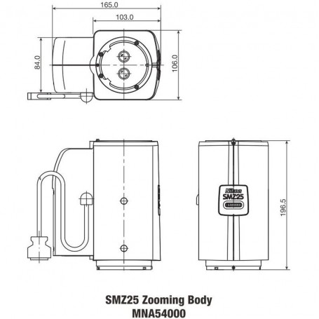 Nikon SMZ25, motorisert, parallelle optikker, akromatisk, zoomhode, bino, 6.3-157.5x, klikkstopp, forhold 25:1, 15° (65450)