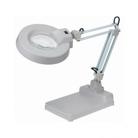 Schweizer Lupenleuchte mit Scherenarm und Tischfuß, 2x/Ø125mm, bikonvex, 22W (60030)