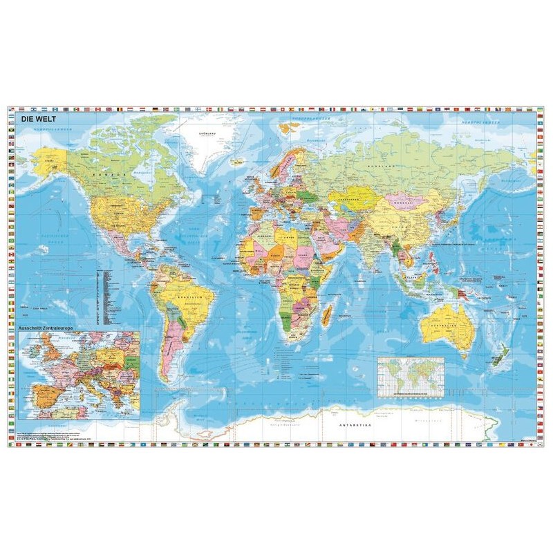 施蒂费尔世界地图 政治旗帜边界 (140 x 100 厘米) (德语) (83195)