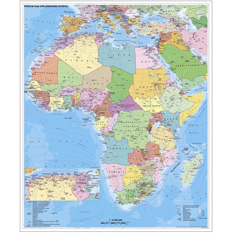 スティーフェル大陸地図 アフリカ 政治 郵便番号付き ピンと磁石用プレート 英語 (69655)