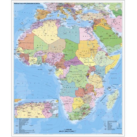 Stiefel Continental hartă politică a Africii cu cod poștal pe placă pentru a fixa și magnetică Engleză (69655)