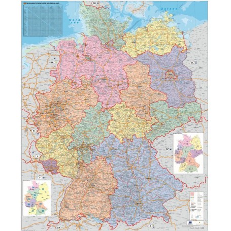 Stiefel Nemčija politični organizacijski zemljevid (100 cm x 140 cm) Nemščina (84069)