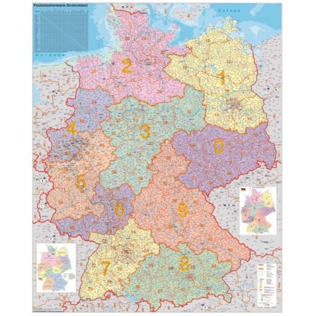 Hartă politică a codurilor poștale Stiefel Germania (100 cm x 140 cm) Germană (84070)