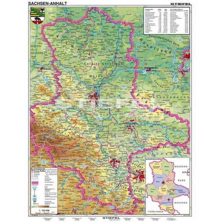 Stiefel Regional kort Sachsen-Anhalt fysisk Tysk (63997)