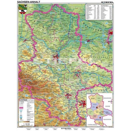 Фізична регіональна карта Саксонія-Ангальт XL німецька (64038) від Stiefel