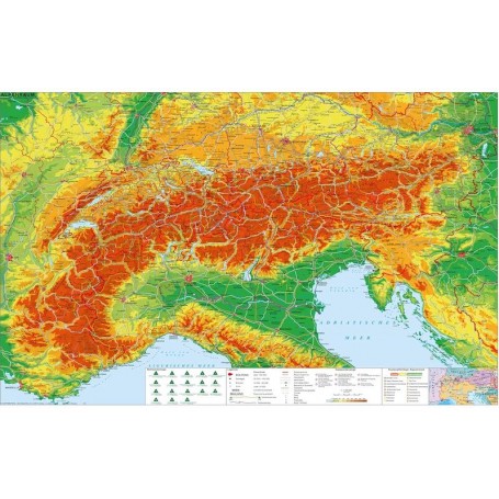 Mapa regional Stiefel da região alpina com rotas de caminhada e ciclismo de longa distância (140 x 100 cm) Alemão (83194)