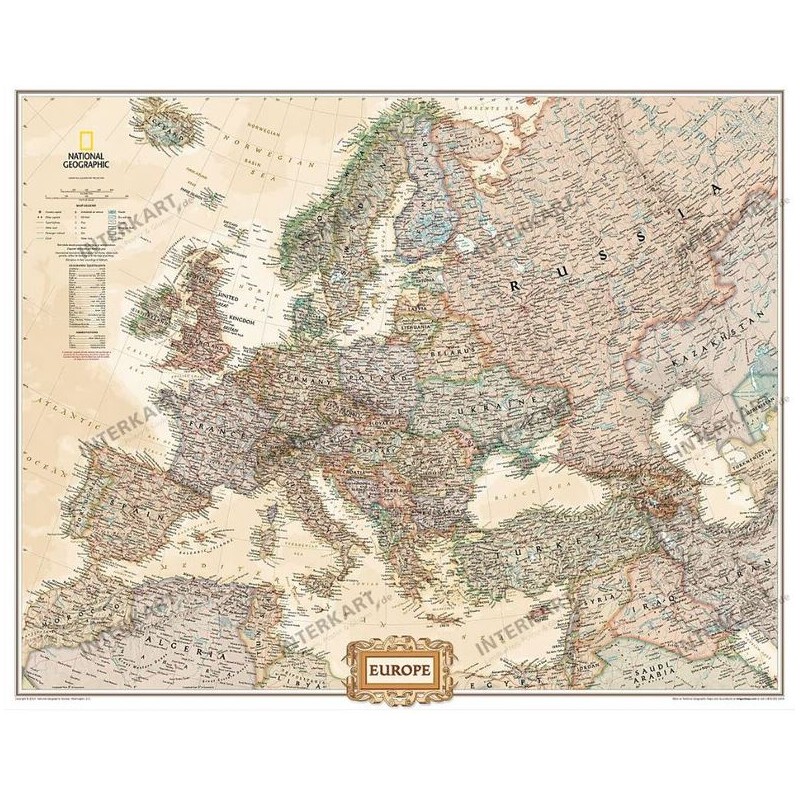 Hartă antică a Europei în 3 secțiuni de la National Geographic în limba engleză (85655)