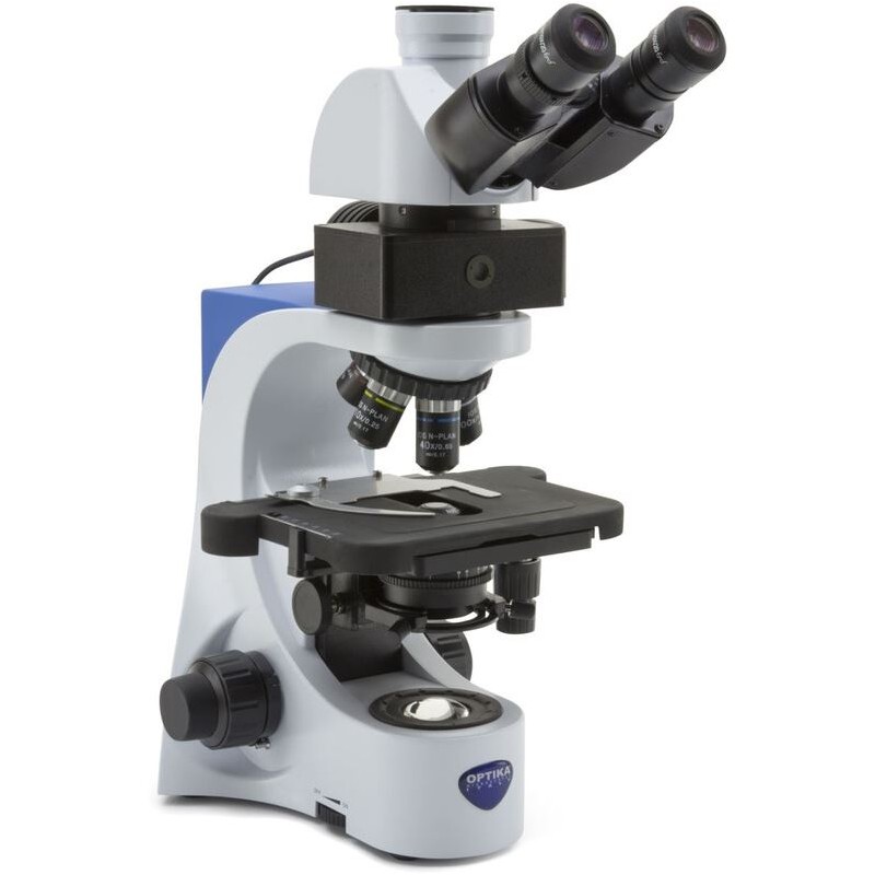 Microscop Optika B-383LD, trinocular, FL-LED, filtru albastru, N-PLAN, IOS, 40x-1000x (67441)