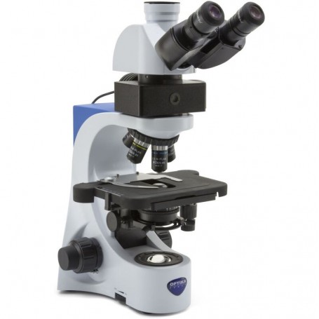 Optika Microscope B-383LD, trino, FL-LED, blue filter, N-PLAN, IOS, 40x-1000x (67441)