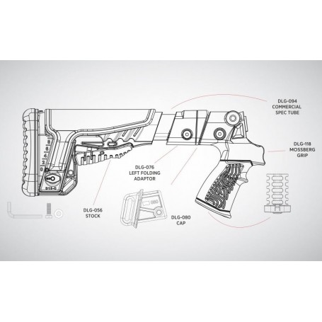 Składana teleskopowa kolba taktyczna DLG z chwytem pistoletowym do Mossberg 500/590 DLG-118L-KIT (dS_62694)