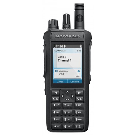Motorola موتوتربو R7 UHF 400-527 ميجاهرتز لوحة مفاتيح كاملة راديو رقمي مزود بتقنية البلوتوث والواي فاي وGNSS موديل PRA502HEG (MD