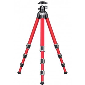 Leofoto kulfiberstativ LA-284C Athena Rød + kuglehoved LH-30 (70212)