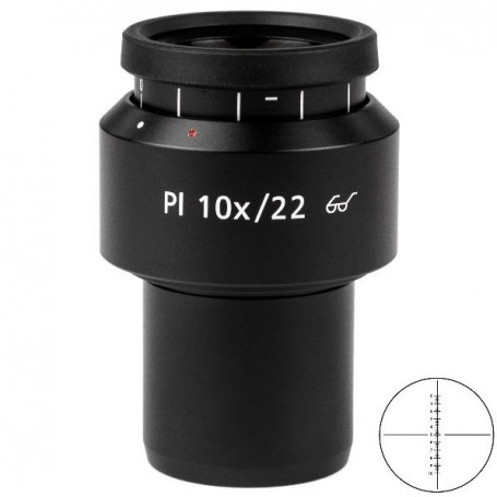 ZEISS 接眼レンズ PL 10x/22 Br. 焦点調整付き、クロスヘアマイクロメーター 10:100（78631, 444036-9050-000）